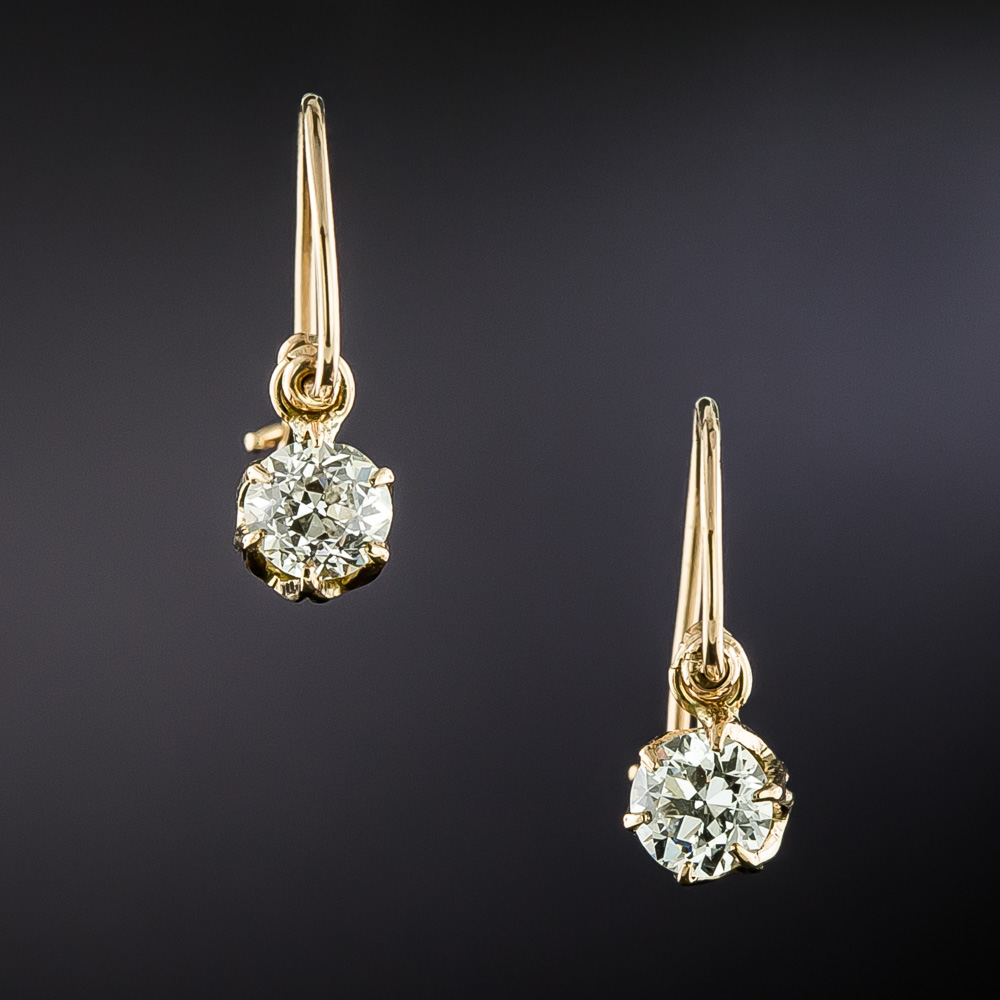 English Antique .65 Carat Diamond Dangle Earrings