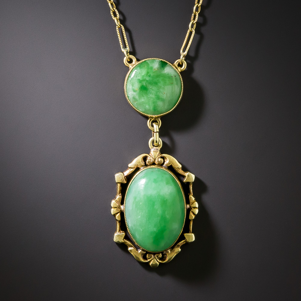 English Art Deco Double Jade Necklace