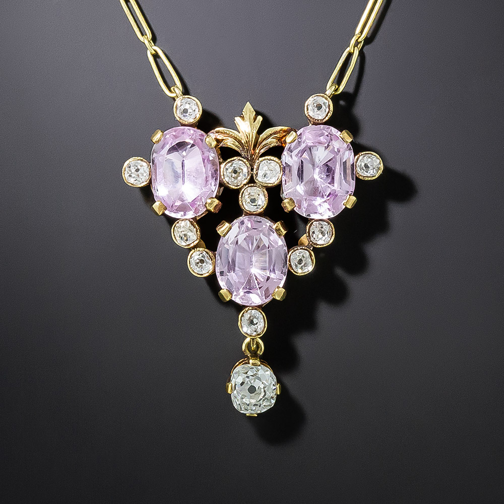 Edwardian Pink Topaz and Diamond Lavalière