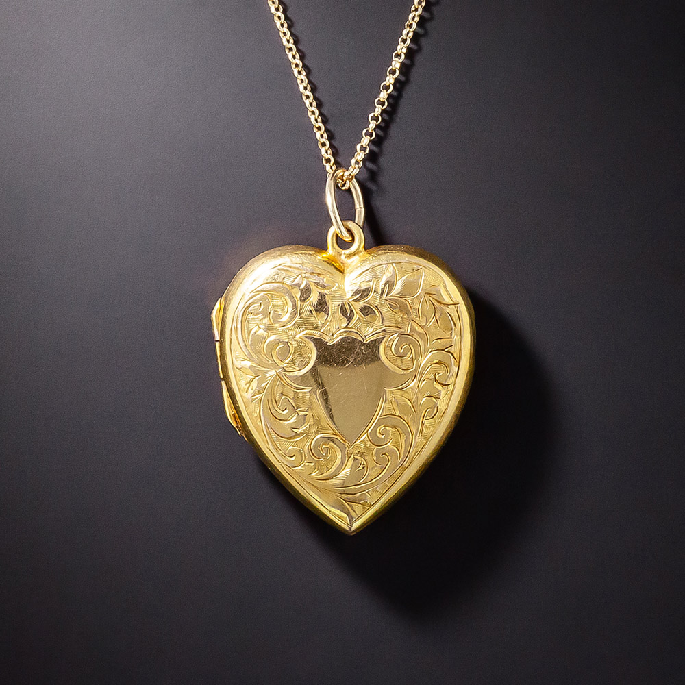 English Engraved Heart-Shaped Locket, c.1916