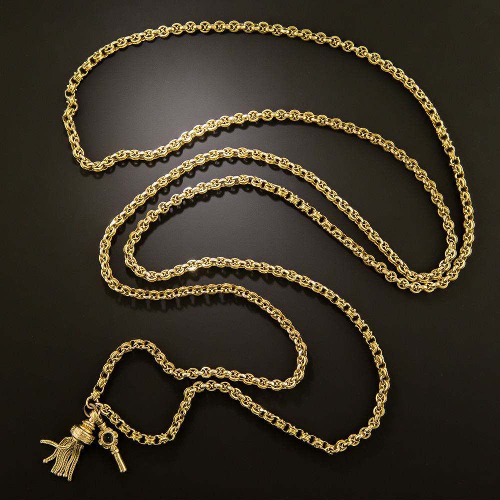 English Victorian 52-Inch Chain with Tassel and Key