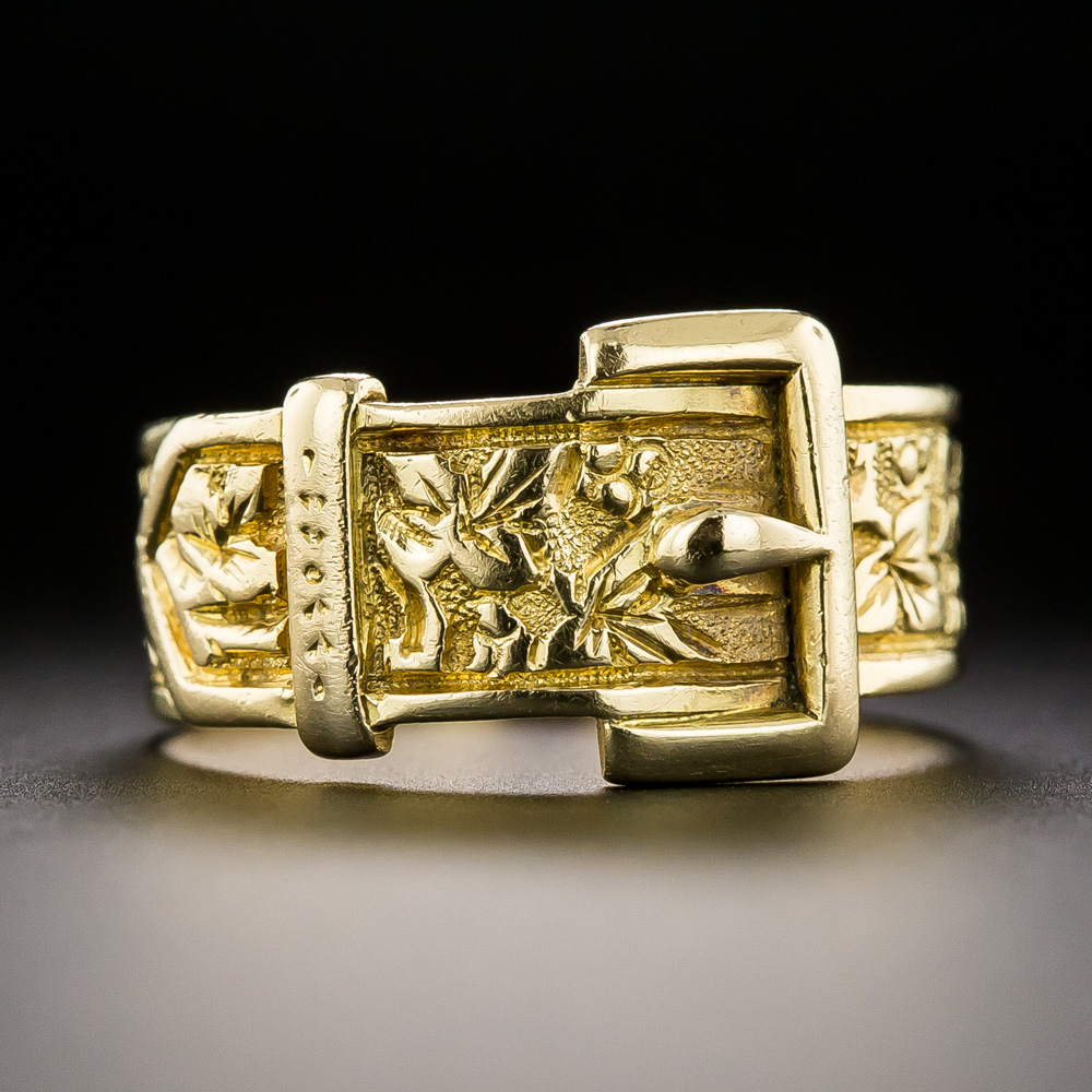 English Victorian Engraved Buckle Ring Circa 1894 Size 8 1 4