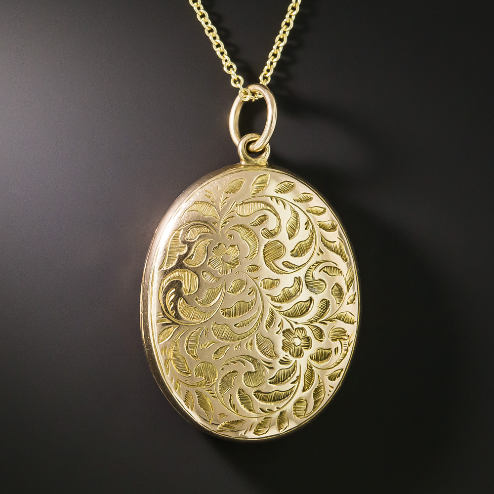English Victorian Engraved Oval Locket