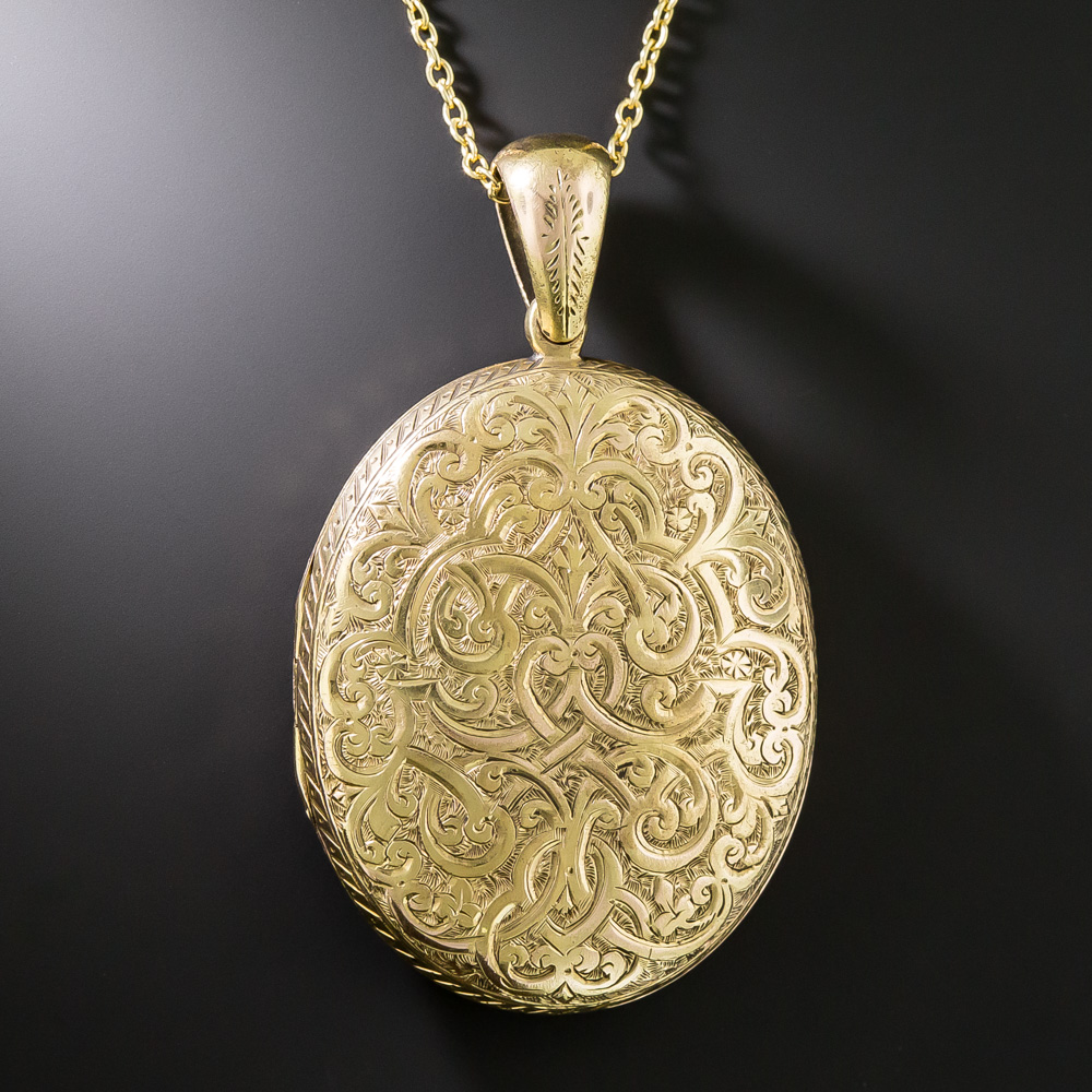Vletter Locket English Victorian Engraved Oval Locket