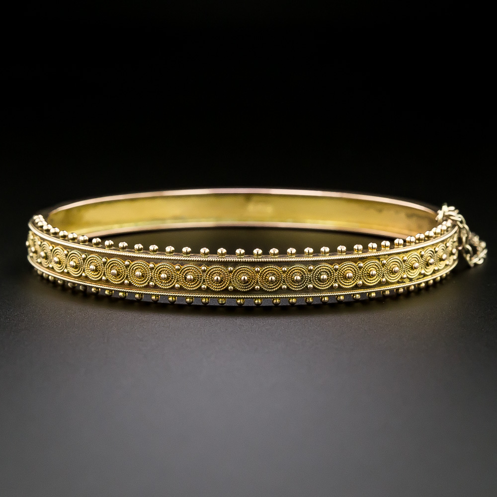English Victorian Etruscan Revival Bangle Bracelet, Circa 1890
