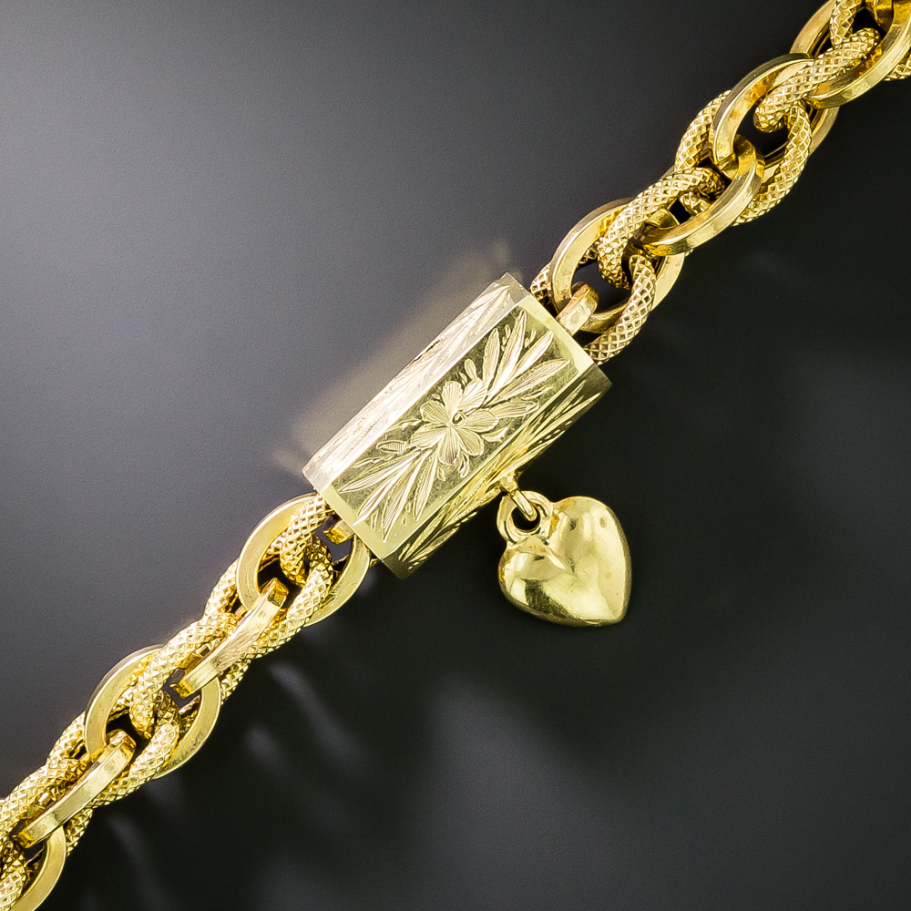 English Victorian Fancy Link Bracelet with Dangling Heart