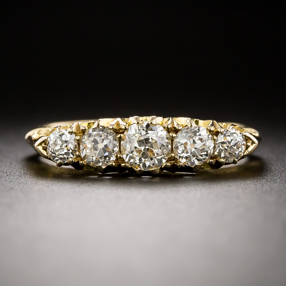 English Victorian Five-Stone Carved Diamond Ring, Circa 1905