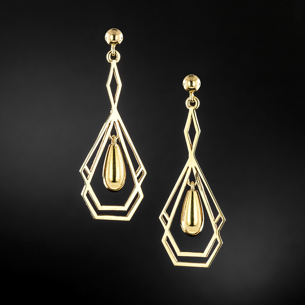 English Victorian Geometric Gold Dangle Earrings