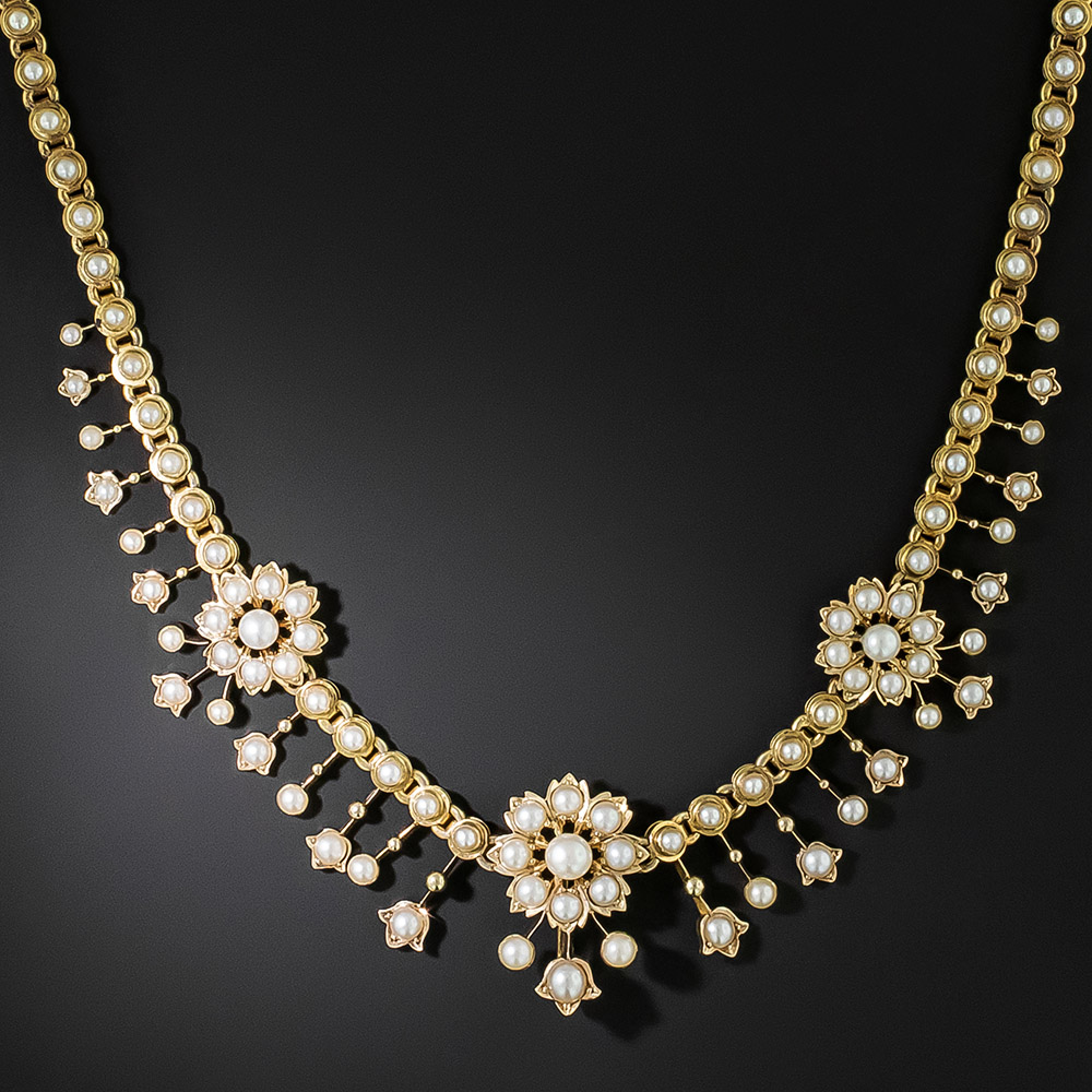 English Victorian Pearl Fringe Necklace