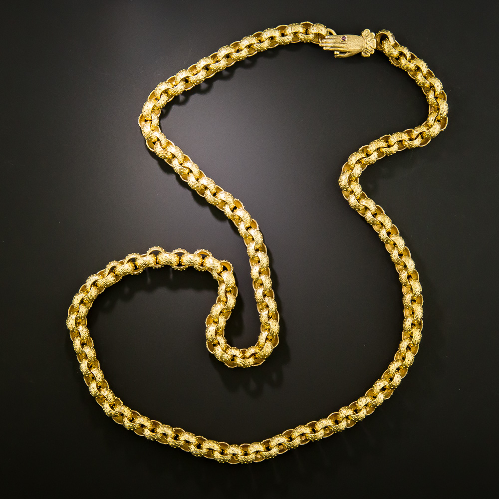 English Victorian Pinchbeck Textured Rolo Chain with Hand Clasp