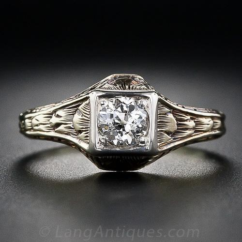 Engraved Diamond Solitare Ring