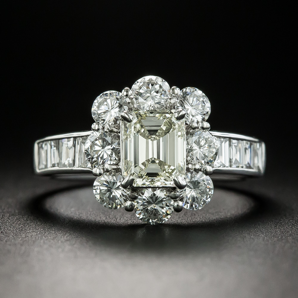 Estate 1.03 Carat Emerald-Cut Diamond Halo Ring - GIA