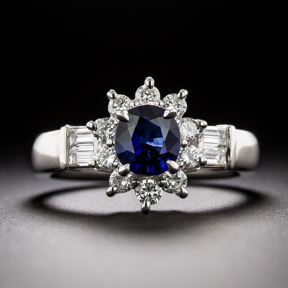 Estate 1.03 Carat Sapphire with Diamond Halo Ring