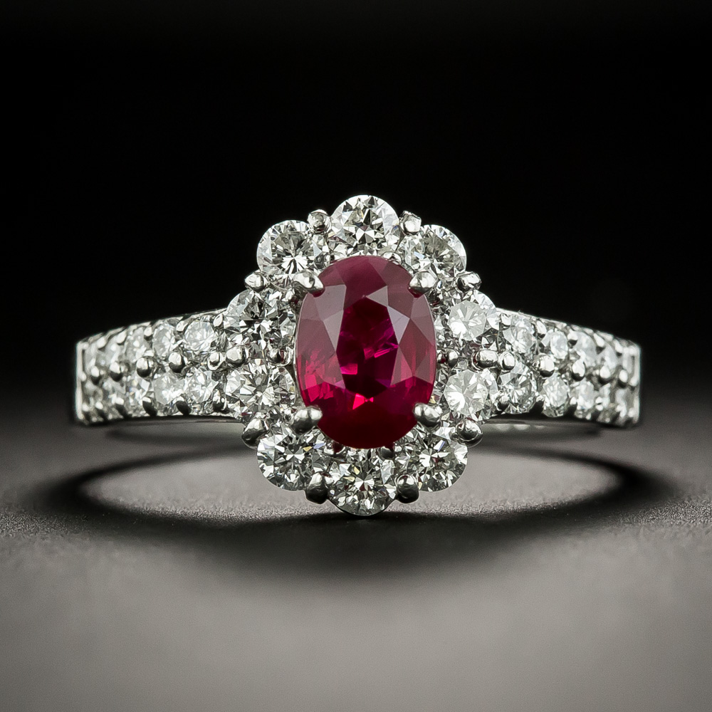 Estate 1.06 Carat Burma Ruby and Diamond Halo Ring