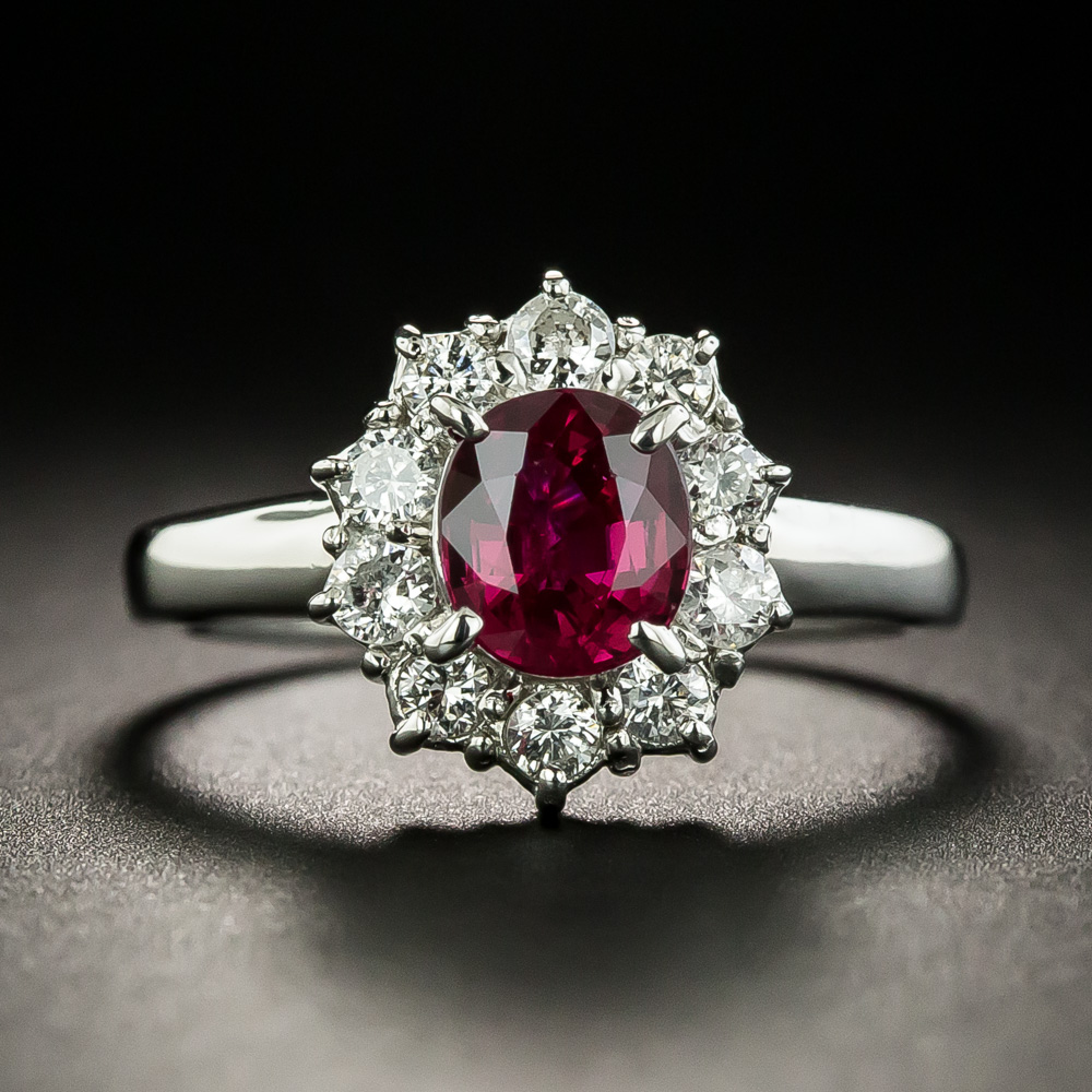 Estate 1.08 Carat Natural No-Heat Ruby and Diamond Halo Ring