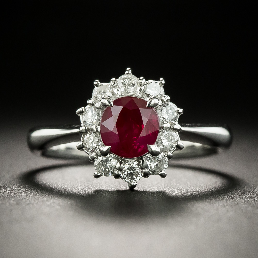 Estate 1.09 Carat Ruby and Diamond Halo Ring