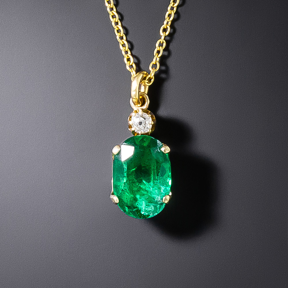 Estate 1.15 Carat Emerald and Diamond Pendant