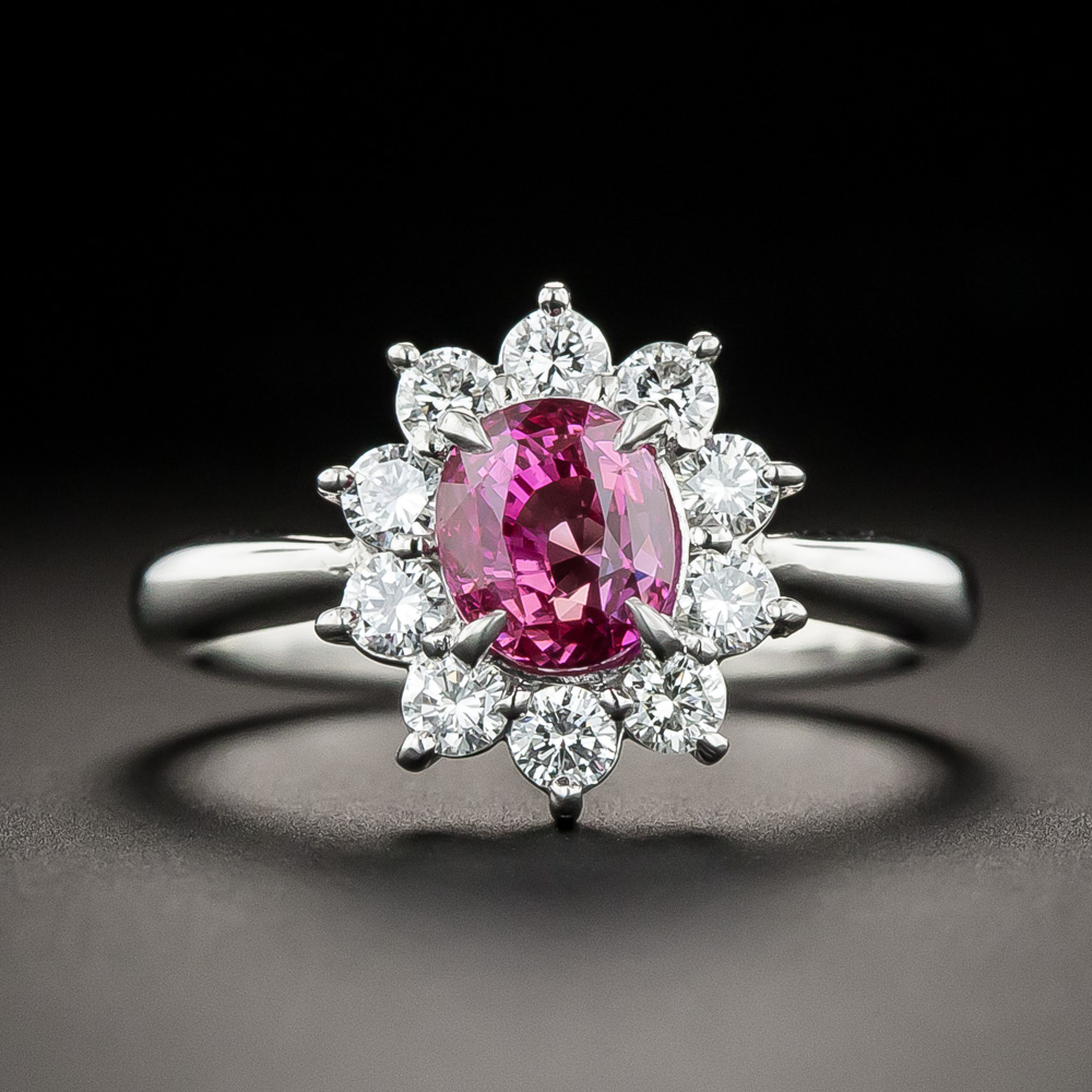 Estate 1.23 Carat Pink Sapphire and Diamond Halo Ring