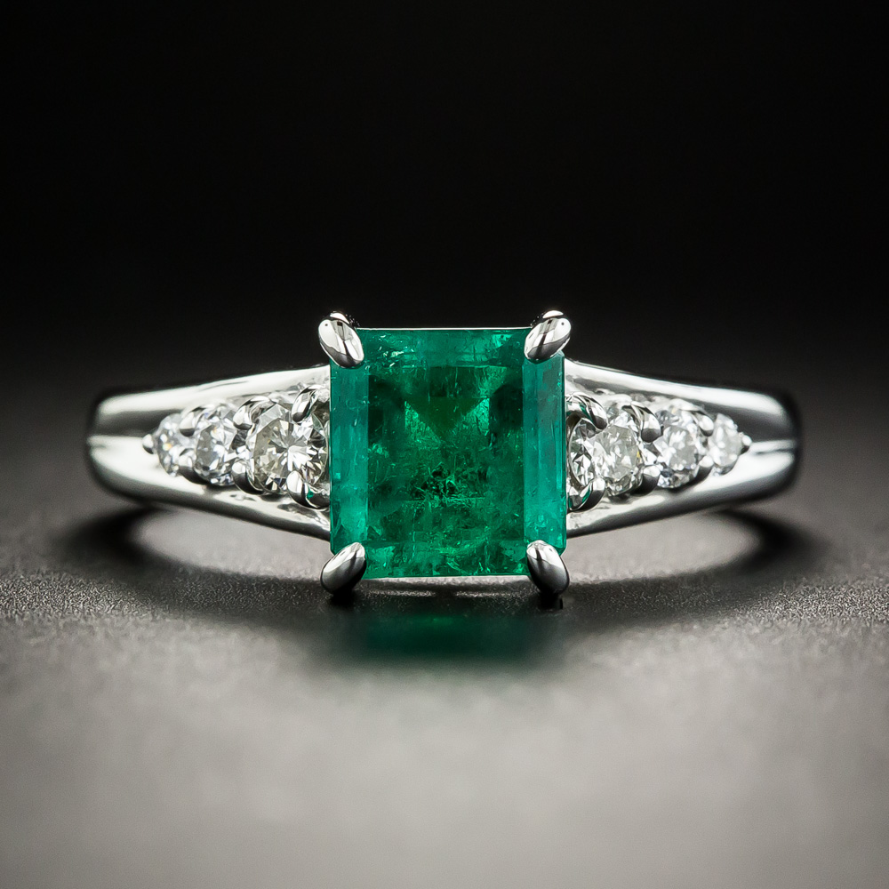 Estate 1.66 Carat Emerald Diamond Platinum Ring