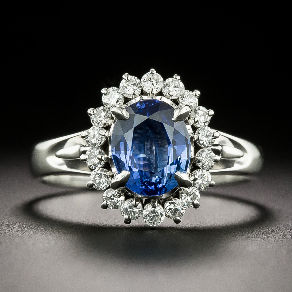 Estate 1.85 Carat Oval Sapphire and Diamond Halo Ring