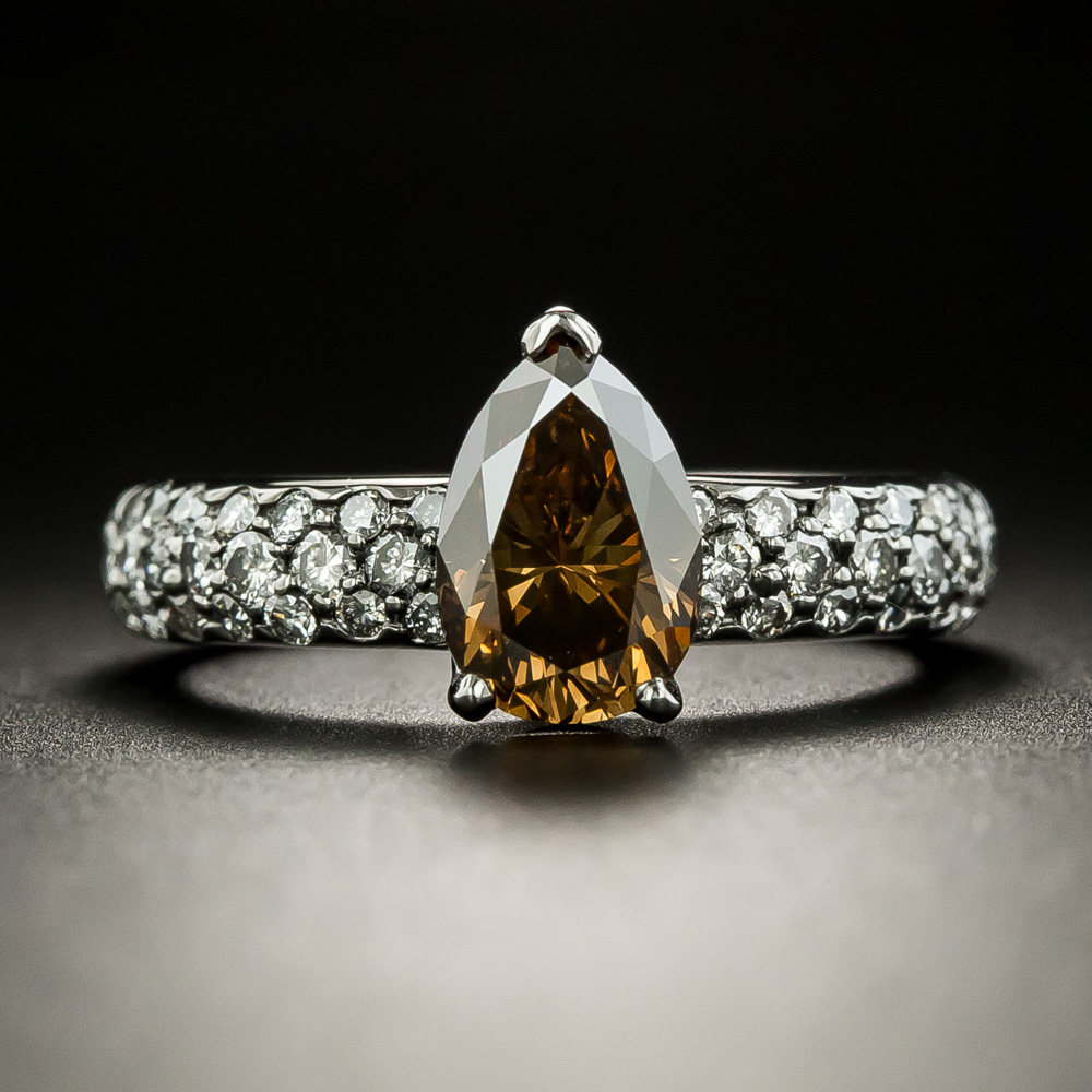 Champagne Diamond Engagement Ring Platinum, Fancy Brown Diamond Wedding  Ring Vintage Halo 1.29 Carat Handmade Unique