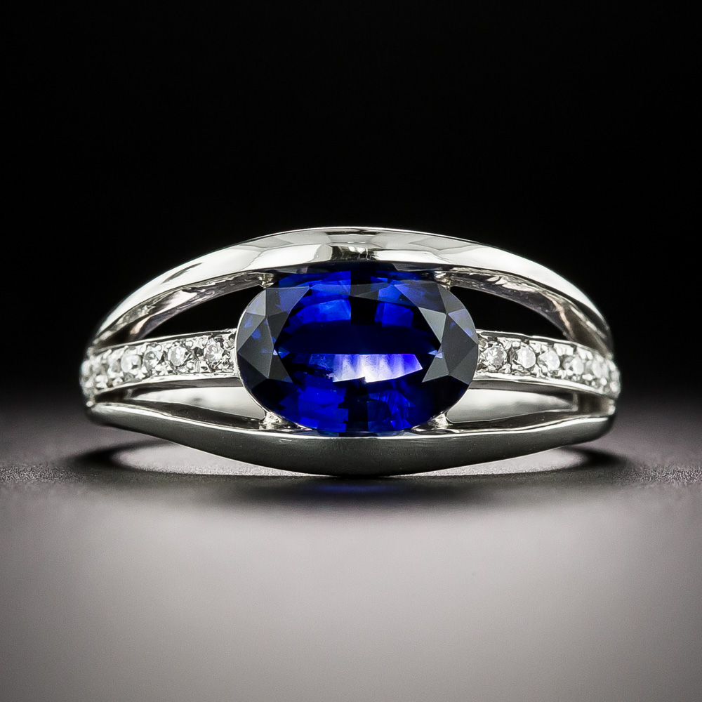Estate 1.95 Carat Oval Sapphire and Diamond Ring