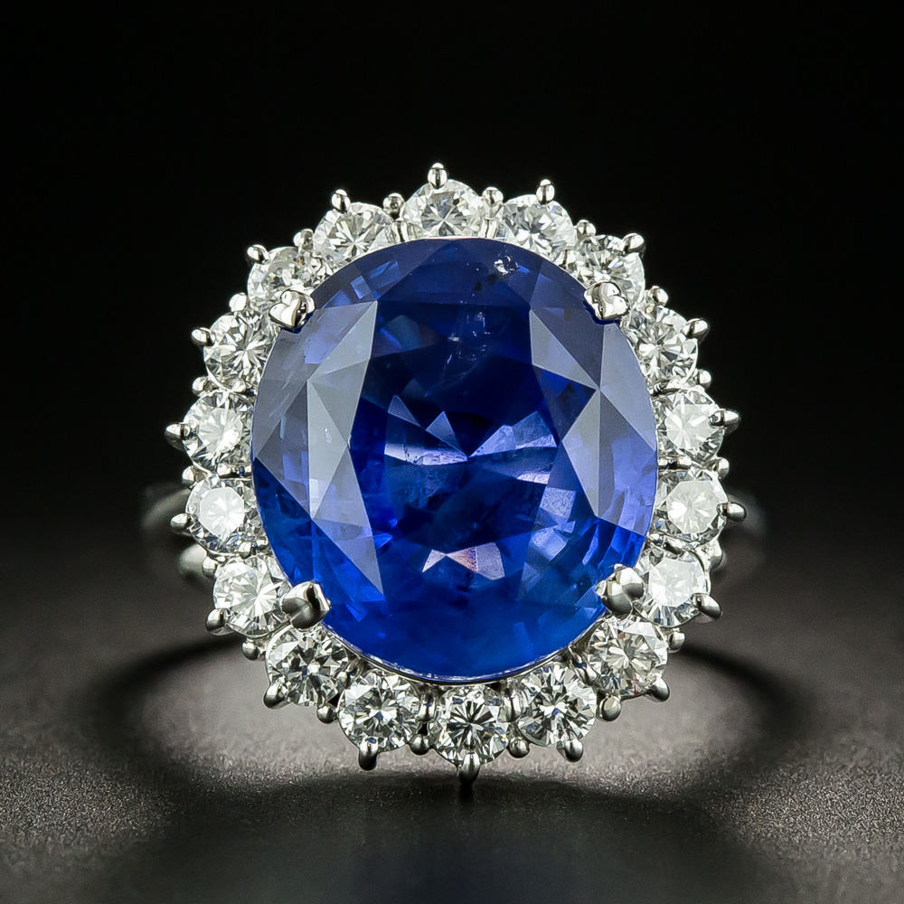 Estate 11.39 Carat Natural No-Heat Ceylon Sapphire and Diamond Ring