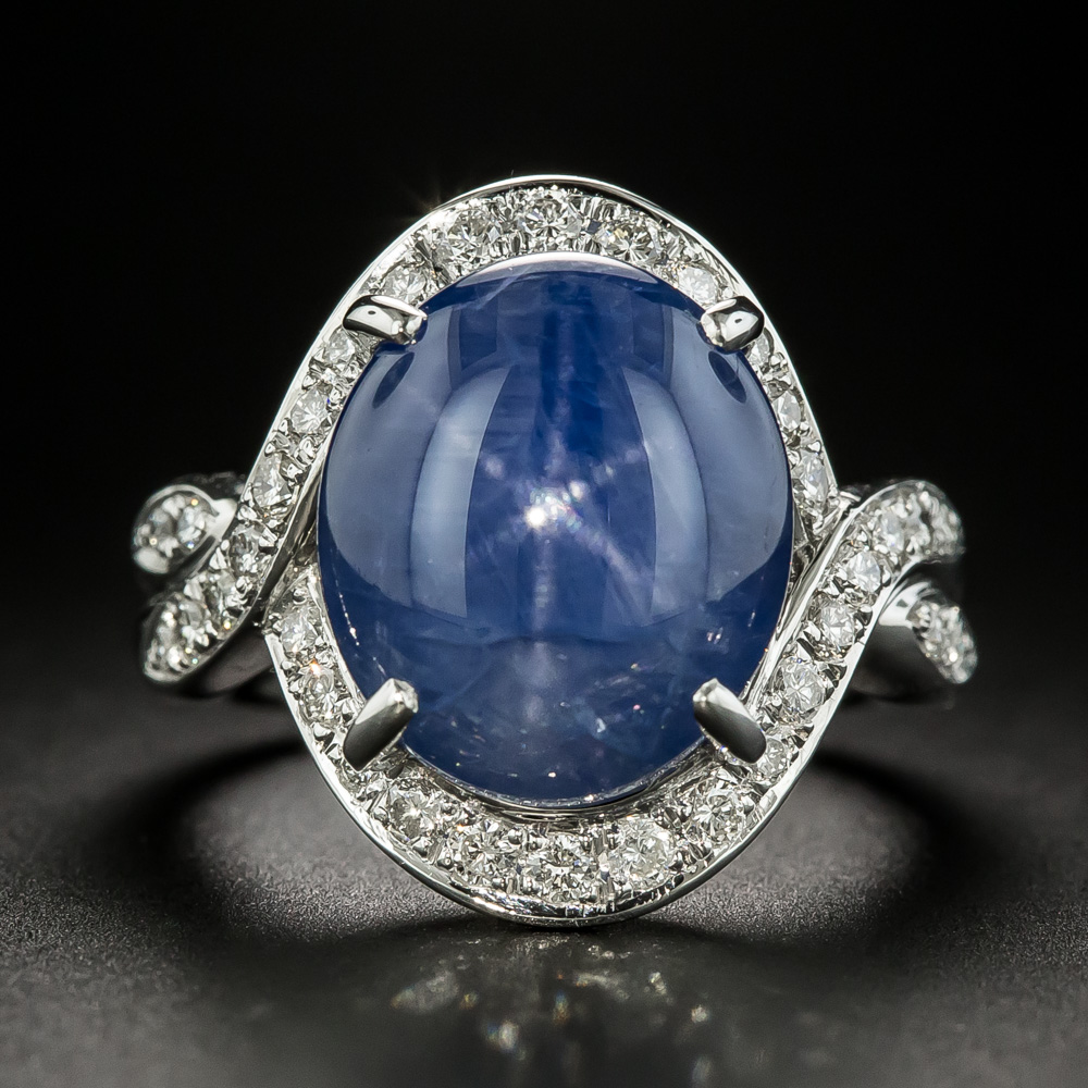 Estate 12.80 Carat No-Heat Ceylon Star Sapphire and Diamond Ring