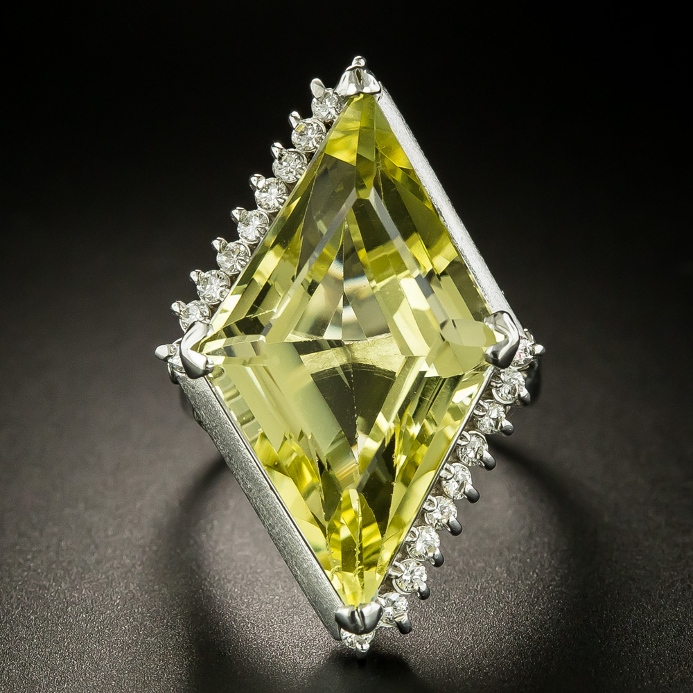 estate 16 89 carat lozenge shaped heliodor golden beryl and diamond ring 2 30 1 12933