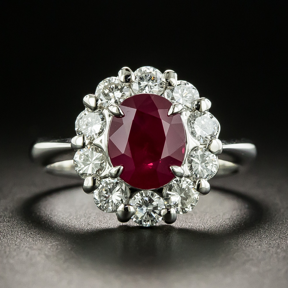 Estate 2.03 Carat Oval Burmese Ruby and Diamond Halo Ring