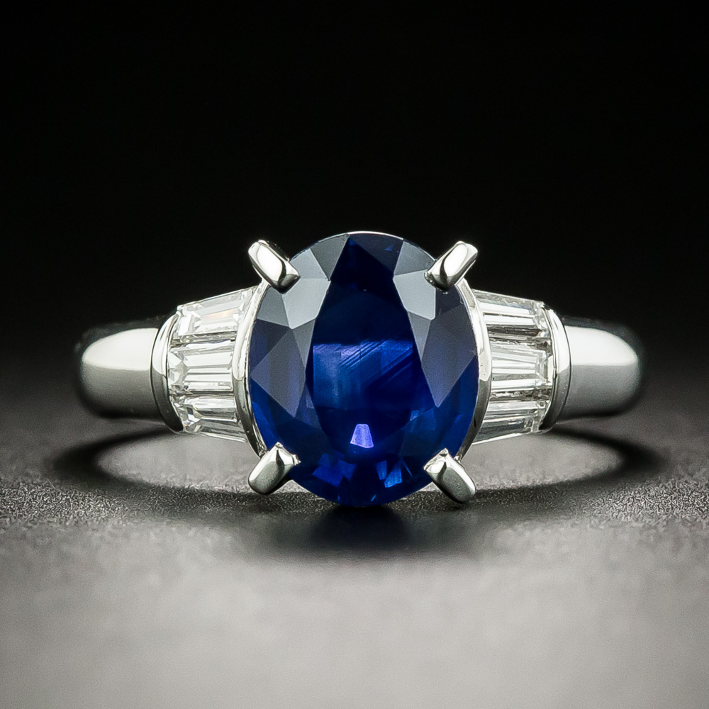 Estate 2.18 Carat Sapphire and Baguette Diamond Ring