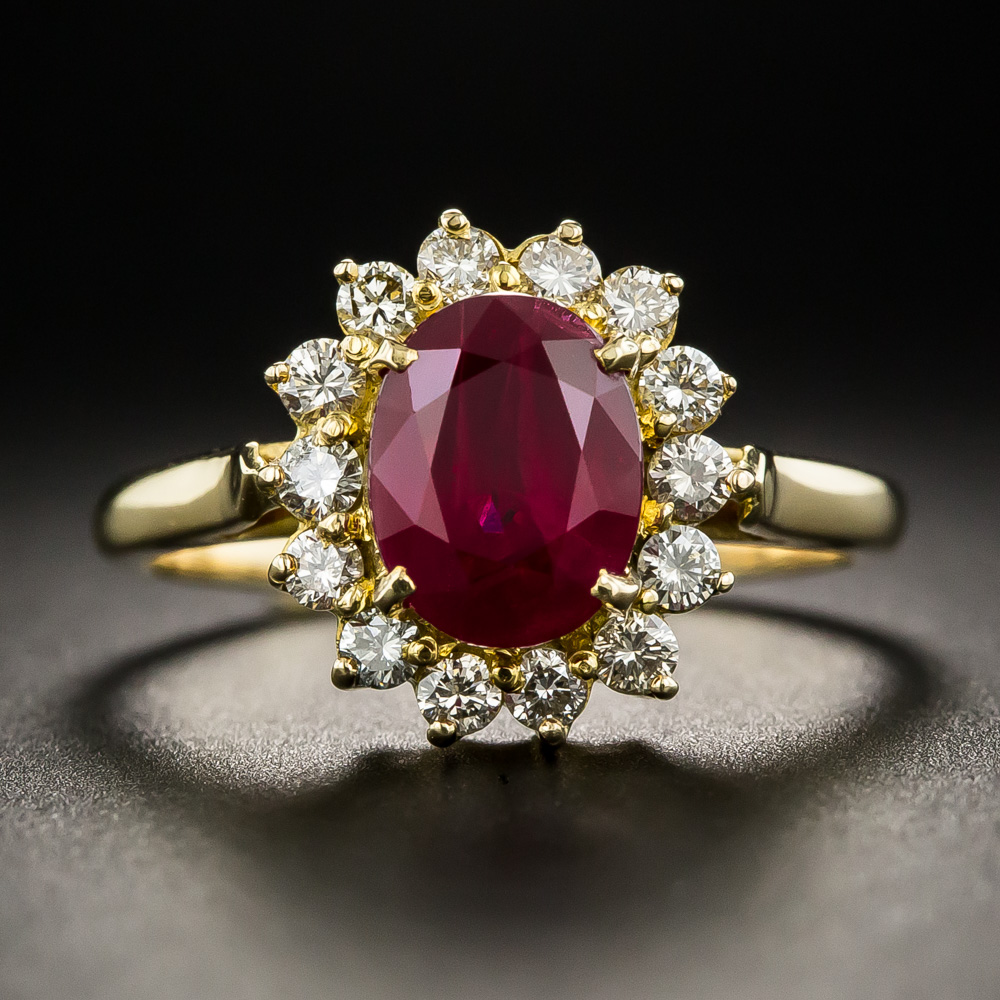 Estate 2.20 Carats Burma Ruby Diamond Halo Ring