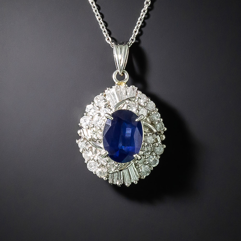 Estate 2.22 Carat Oval-Cut Sapphire and Diamond Pendant