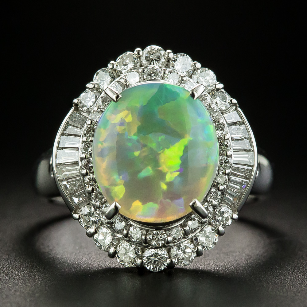 Estate 2.28 Carat Opal and Diamond Ring