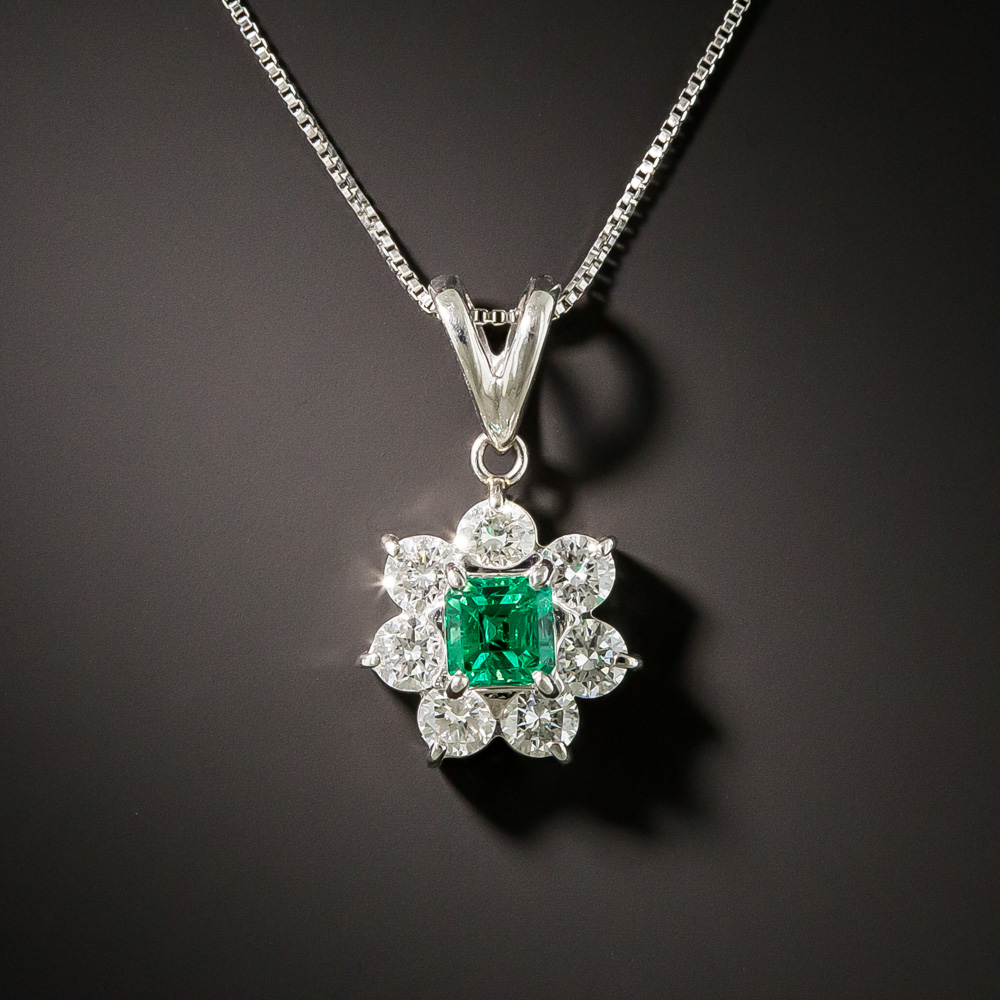 Estate .27 Carat Emerald and Diamond Halo Pendant