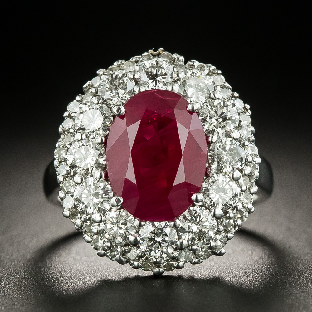 Estate 3.45 Carat Burmese Ruby and Diamond Ring