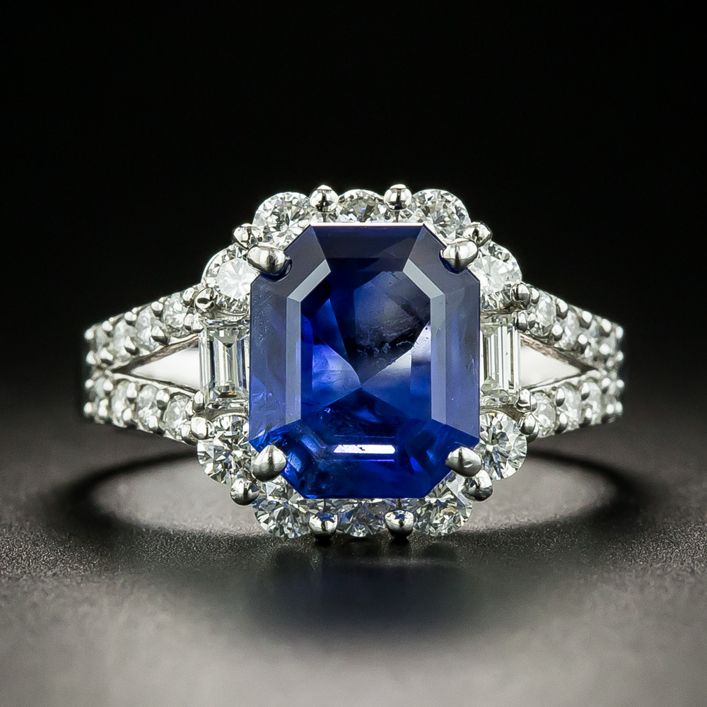 Estate 3.48 Carat No-Heat Ceylon Sapphire and Diamond Ring - GIA