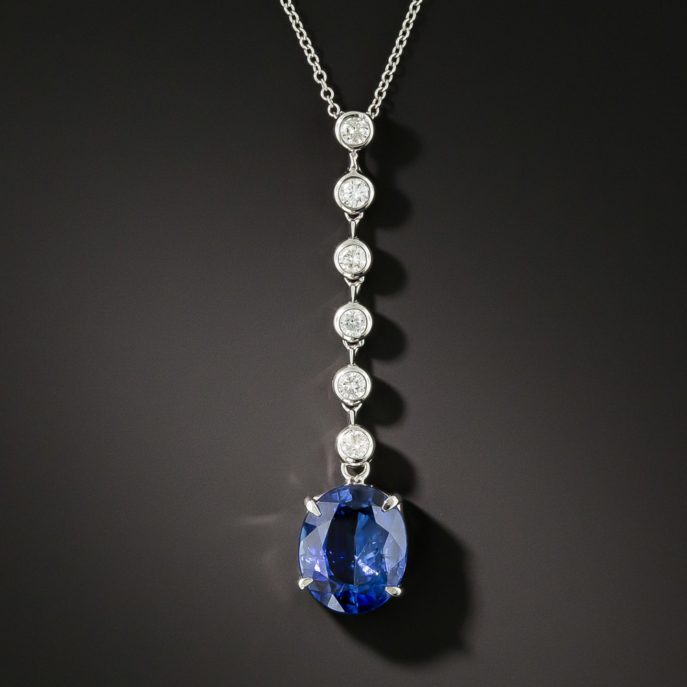 Estate 3.88 Carat No-Heat Sapphire and Diamond Necklace