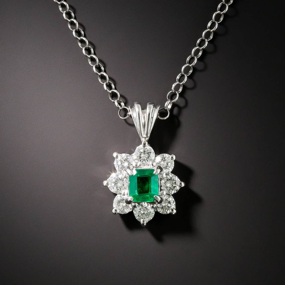 Estate .31 Carat Emerald and Diamond Pendant