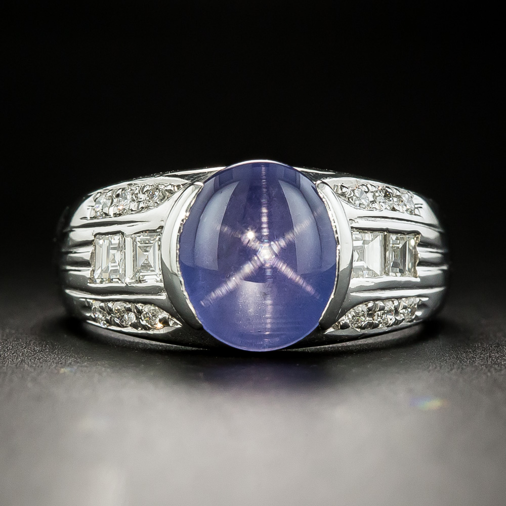 Buy Blue Star Sapphire Ring Vine Pattern Vintage Silver N-S Oval Lab  Created Online in India - Etsy