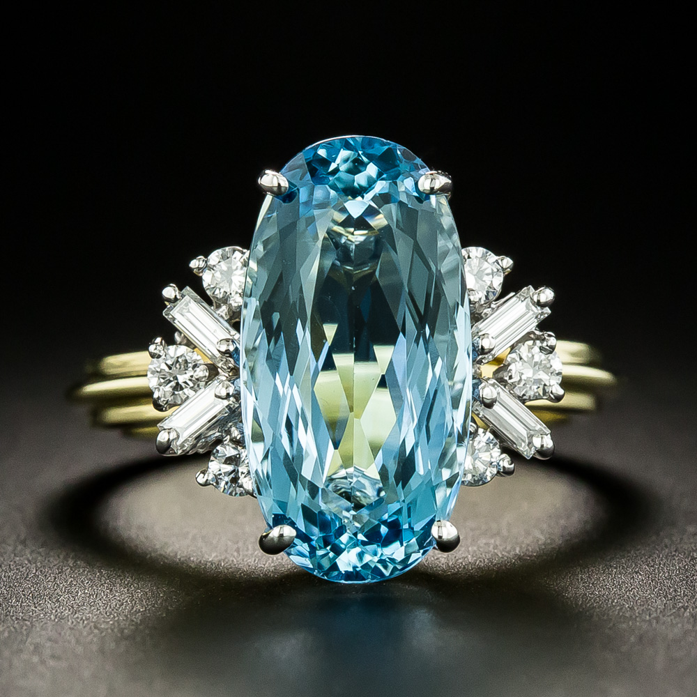 Estate 4.30 Carat Oval Aquamarine and Diamond Ring