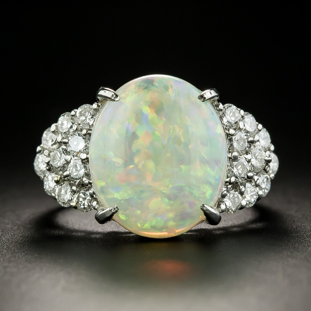 Estate 4.71 Carat Opal Cabochon and Diamond Ring