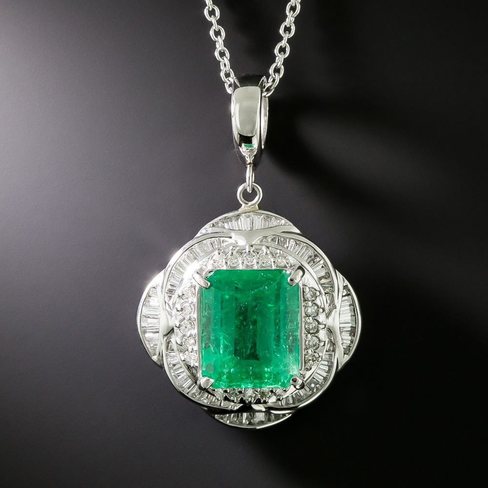 Estate 4.86 Carat Colombian Emerald and Diamond Pendant Necklace - GIA