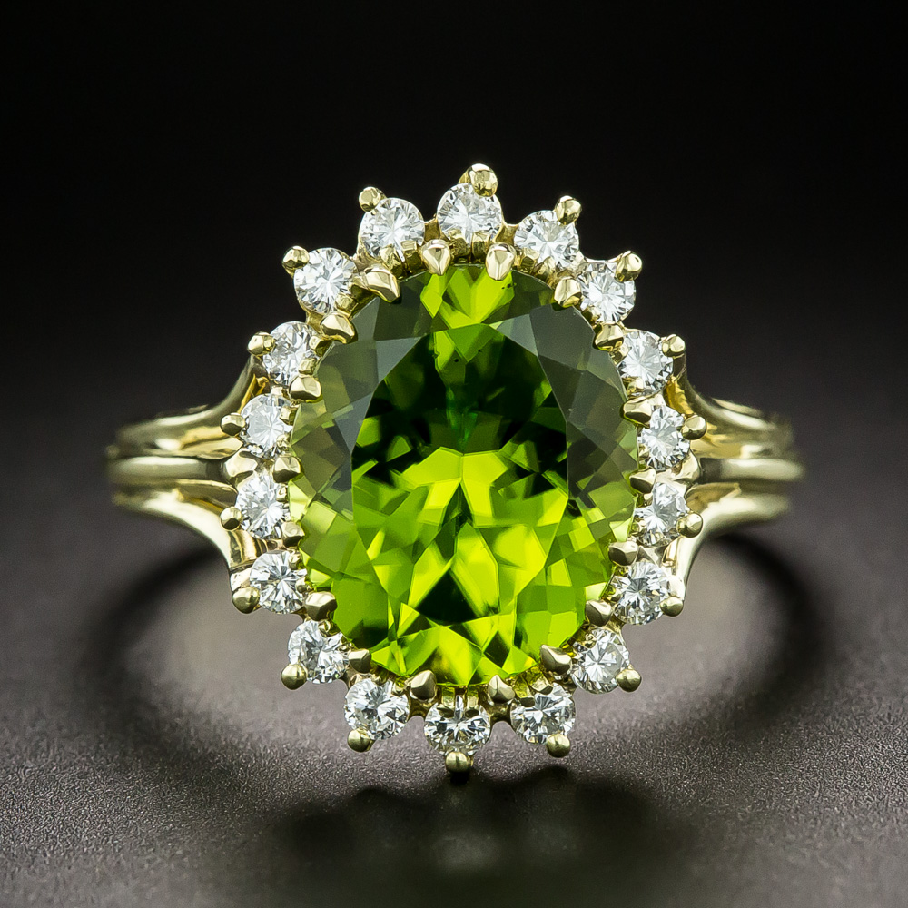 Estate 4.95 Carat Peridot and Diamond Ring