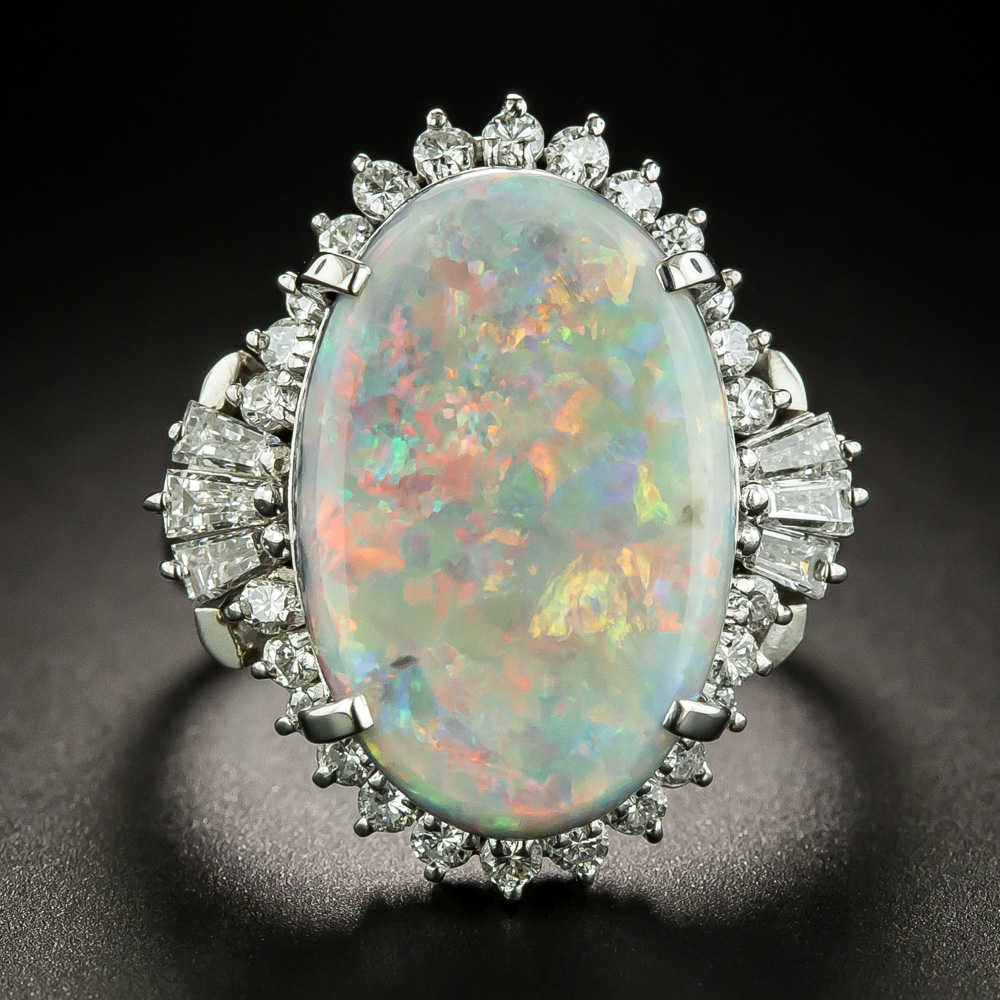 Estate 5.43 Carat Opal and Diamond Cocktail Ring