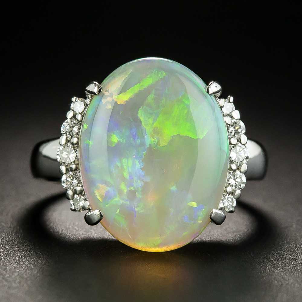Estate 5.58 Carat Opal and Diamond Ring - Opal Rings - Antique ...