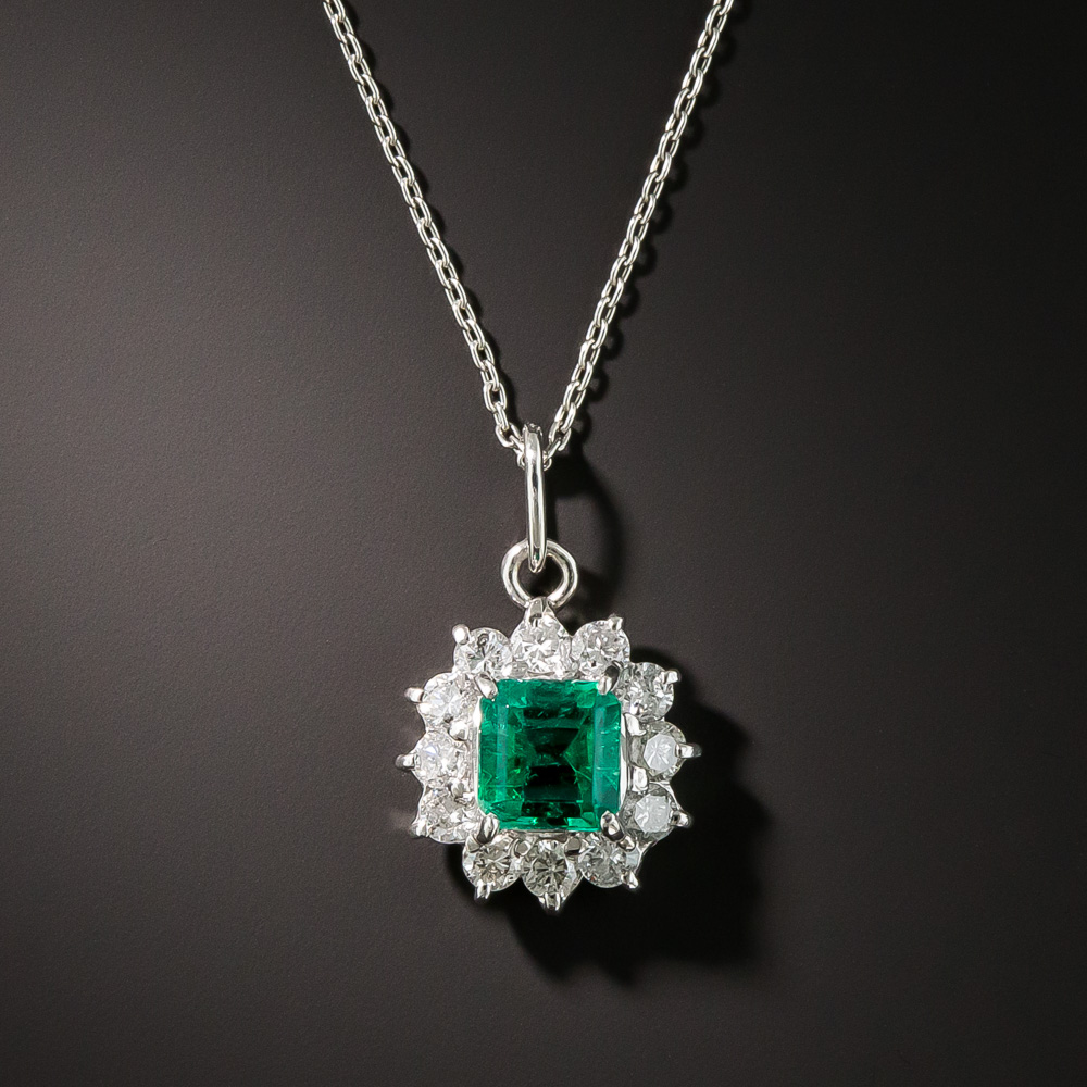 Estate .58 Carat Emerald and Diamond Pendant