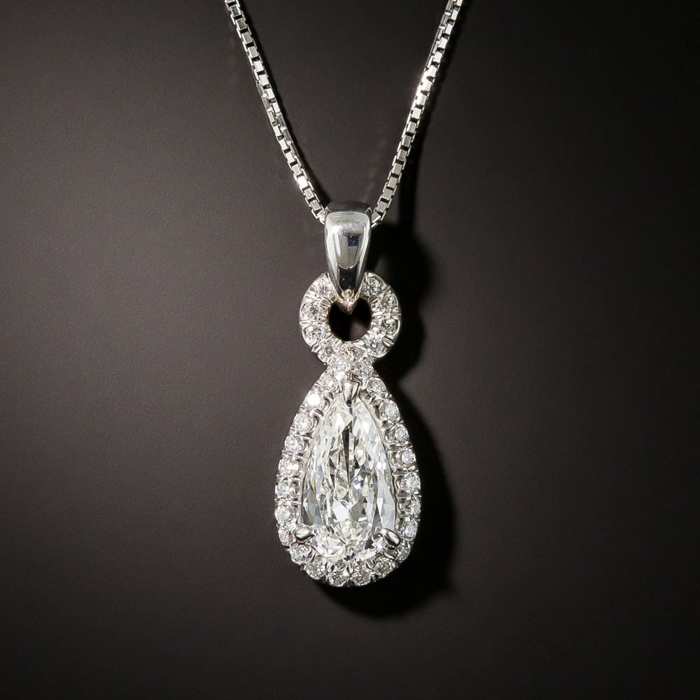 Estate .65 Carat Pear-Shaped Platinum Diamond Drop