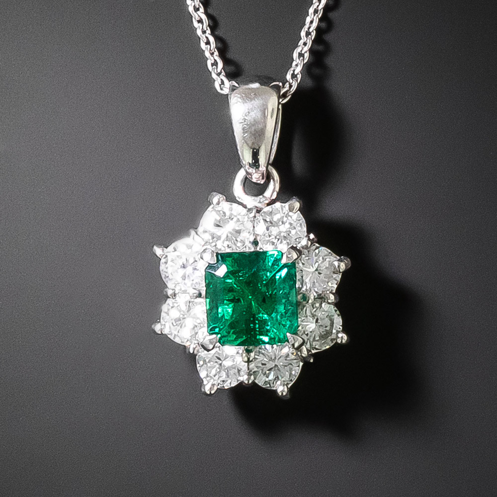 Estate .74 Carat Emerald and Diamond Pendant