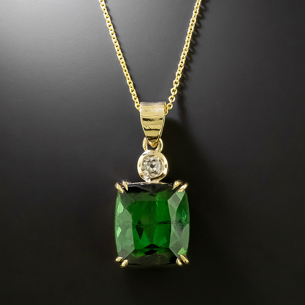 Estate 8.49 Carat Tourmaline and Diamond Drop Pendant